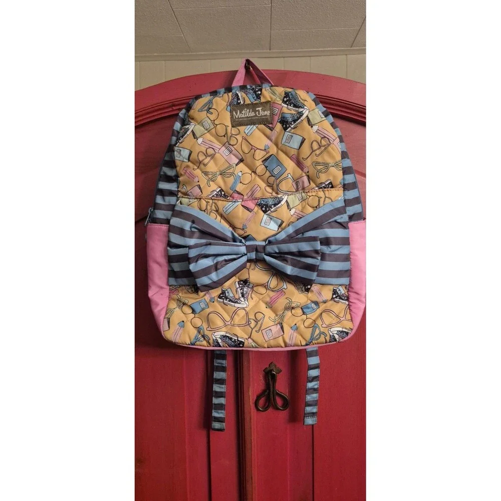 Matilda Jane Make The Grade Quilted Backpack Bow Multicolor 2018 School EUC